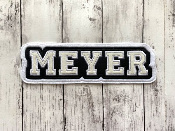 VINYL NAME LETTERMAN JACKET PATCH IN VARSITY COLLEGE