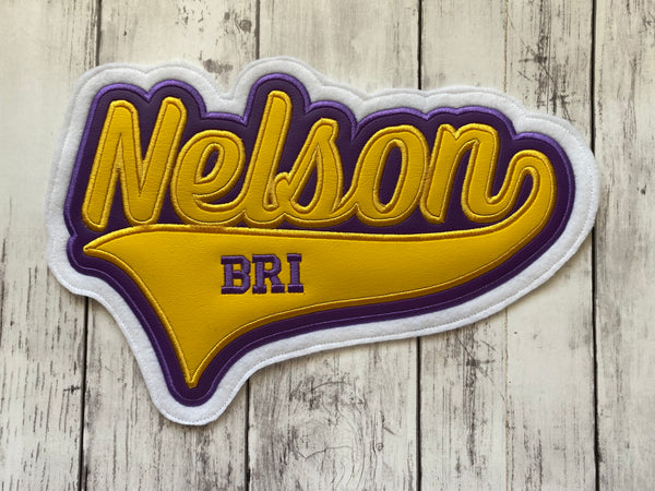 Vinyl Name Letterman Jacket Patch in With Large Tail