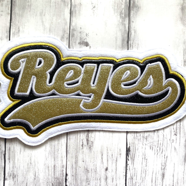 Vinyl Name Letterman Jacket Patch in With Small Tail