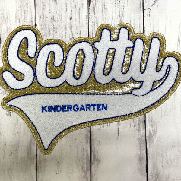 Chenille Name Letterman Jacket Patch with Swoosh