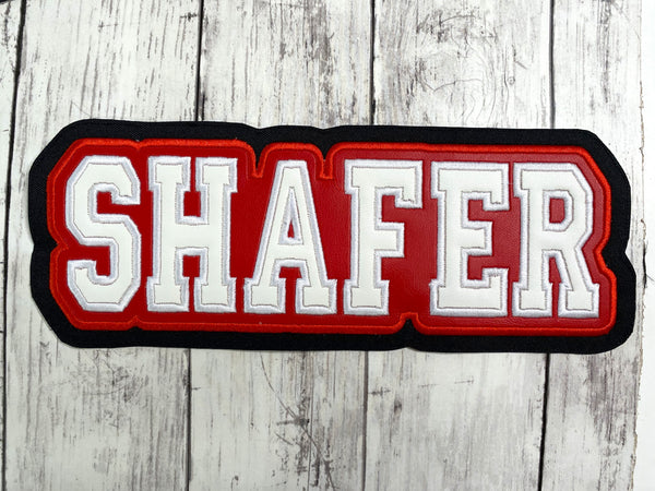 VINYL NAME LETTERMAN JACKET PATCH IN VARSITY COLLEGE