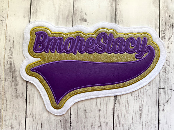 Vinyl Name Letterman Jacket Patch in With Large Tail