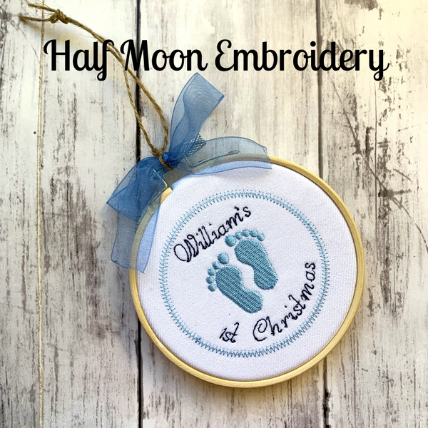 Personalized Baby's First Christmas Ornaments - Blue Footprint