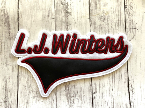 Vinyl Name Letterman Jacket Patch in With Large Tail