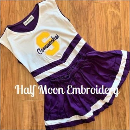 Half Moon Embroidery -Personalized Purple and White Cheer Uniform