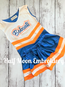 Personalized Blue, Orange & White Cheer Uniform