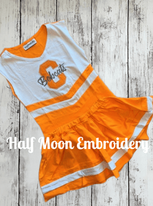 Personalized orange & white cheer uniform