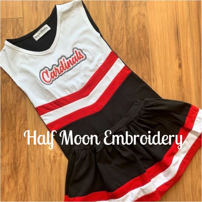Half Moon Embroidery - Personalized Red, Black and White Cheer Uniform