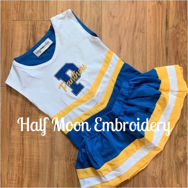 Personalized Blue, Gold & White Cheer Uniform