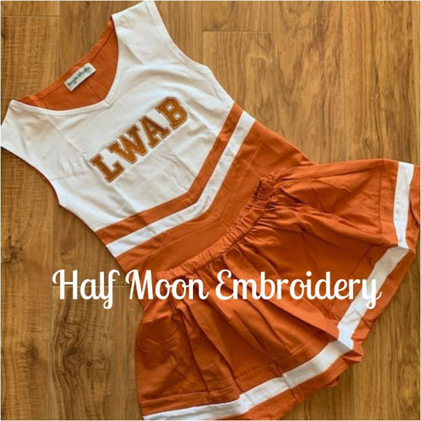 Personalized Burnt Orange & White Cheer Uniform