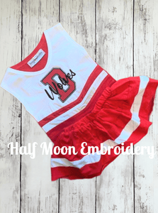 Personalized red & white cheer uniform