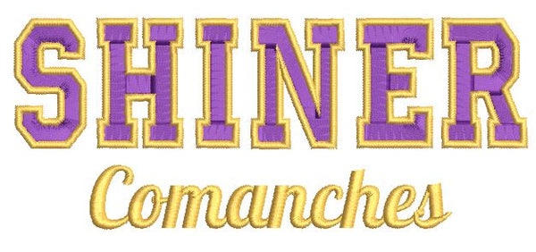 Shiner Comanche Cheer Uniform - Purple, Gold & White