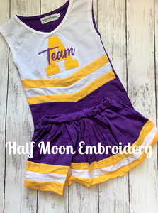 Personalized Purple, Gold & White Cheer Uniform