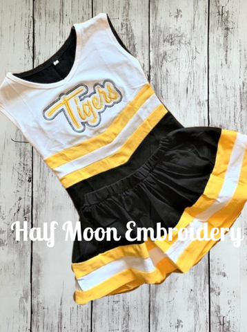 Personalized black, gold & white cheer uniform