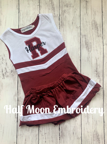 Personalized Maroon and White Cheer Uniform