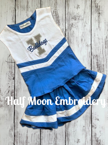 Personalized blue & white cheer uniform