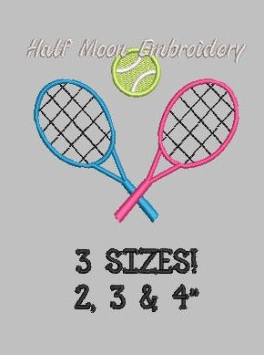 Tennis Rackets with Ball Embroidery Design