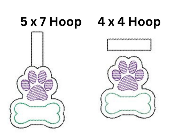 ITH Dog Paw Snap Tab Embroidery Design