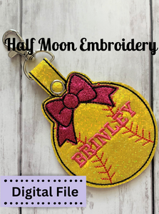 ITH Softball Snap Tab embroidery design