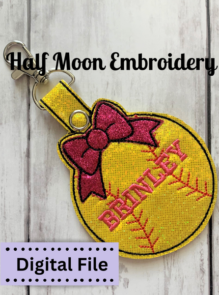 ITH Softball Snap Tab embroidery design