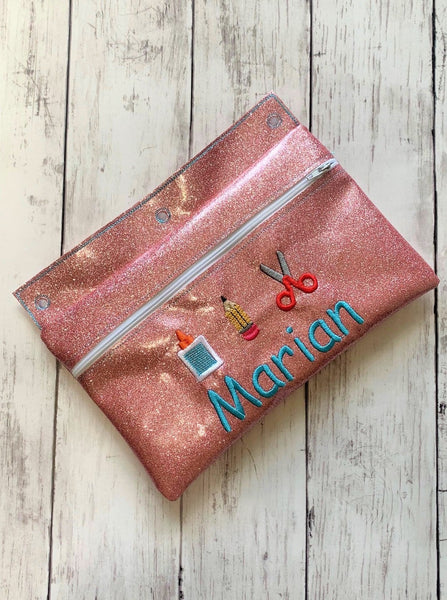 Personalized Pink Glitter Pencil Bag