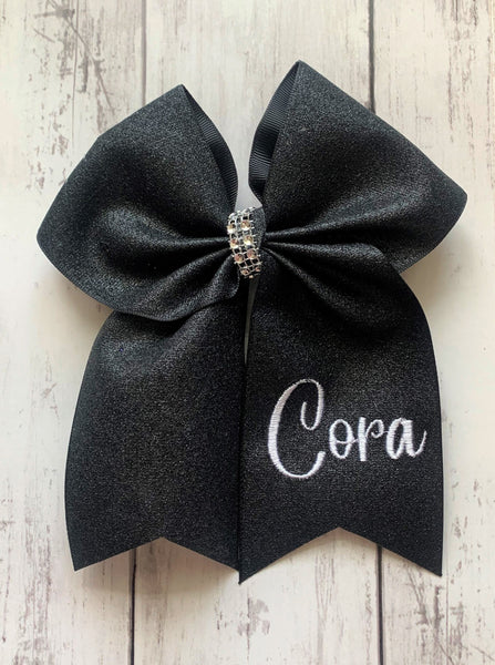 Personalized Black Glitter Cheer Bow