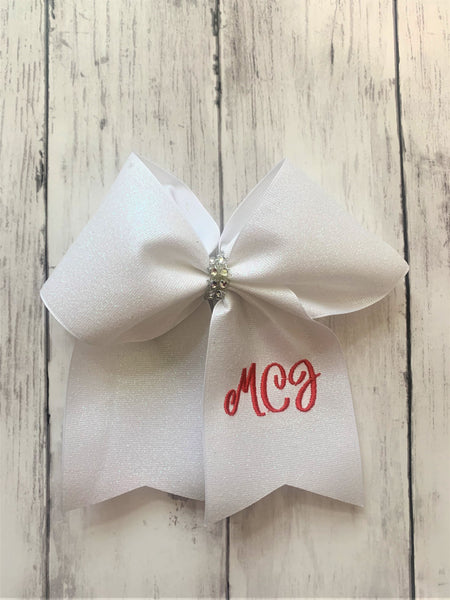 White Glitter Cheer Bow