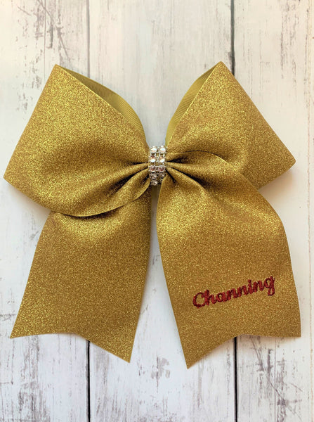 Personalized Gold Glitter Cheer Bow