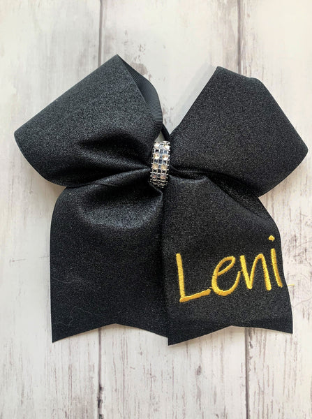 Personalized Black Glitter Cheer Bow