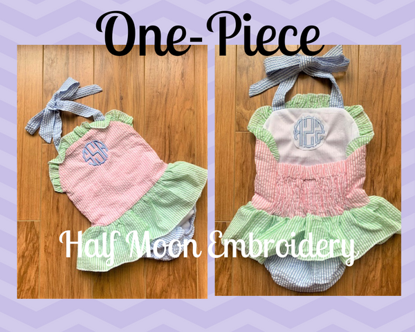 Personalized Seersucker Girls One-Piece Swim Suits