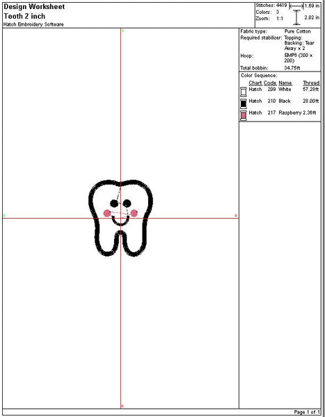 Tooth Embroidery Design