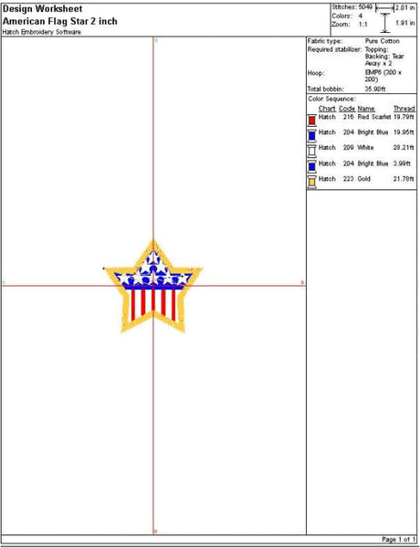 American Flag Star Embroidery Design
