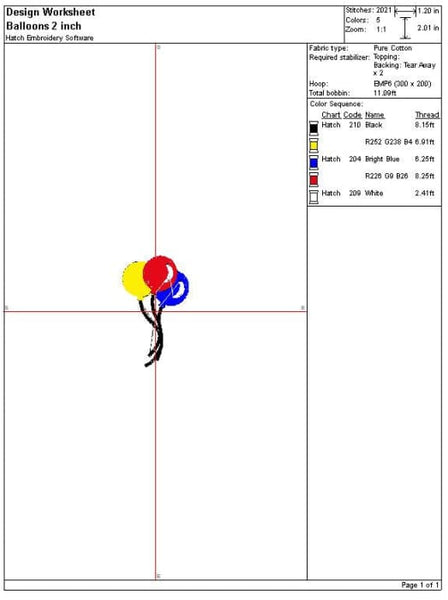 Balloons Embroidery Design Color Chart