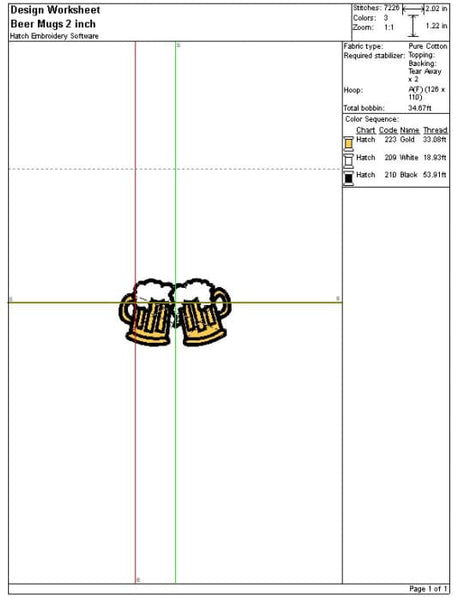 Beer Glasses Embroidery Design