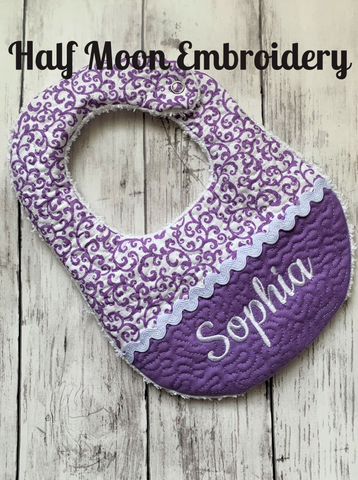 Personalized Quilted Purple Floral Bib