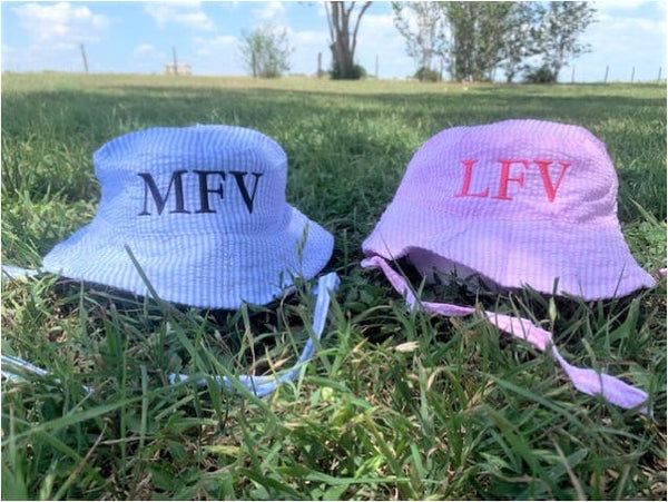 Personalized blue stripe bucket hat