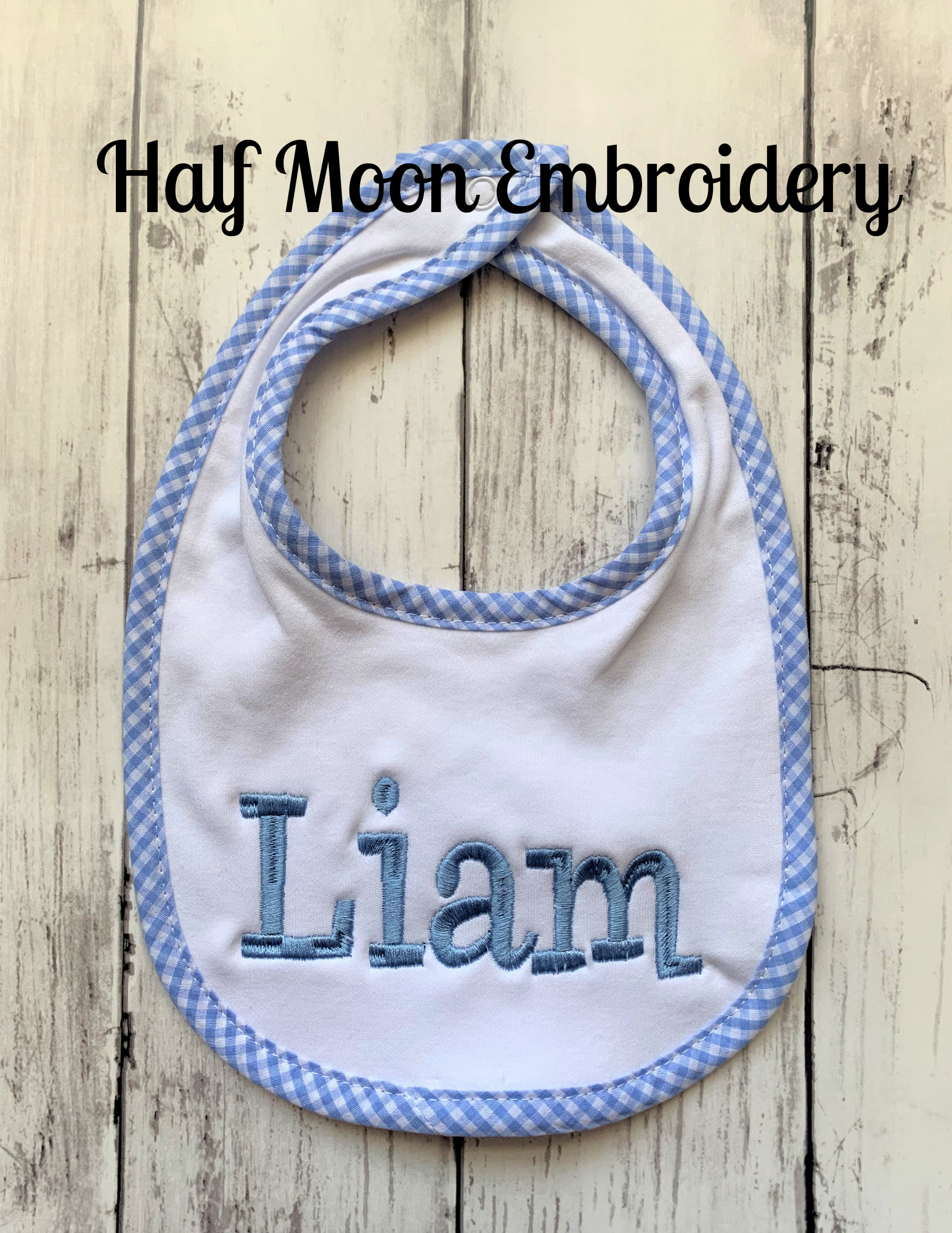 Blue Gingham Baby Bib