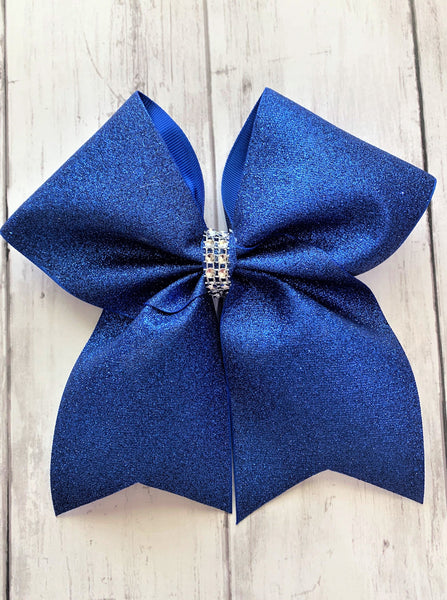 Personalized Blue Glitter Cheer Bow