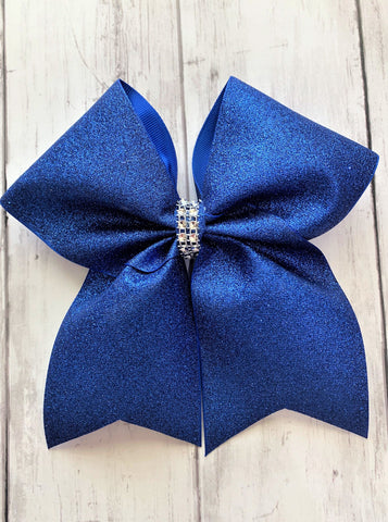 Personalized Blue Glitter Cheer Bow