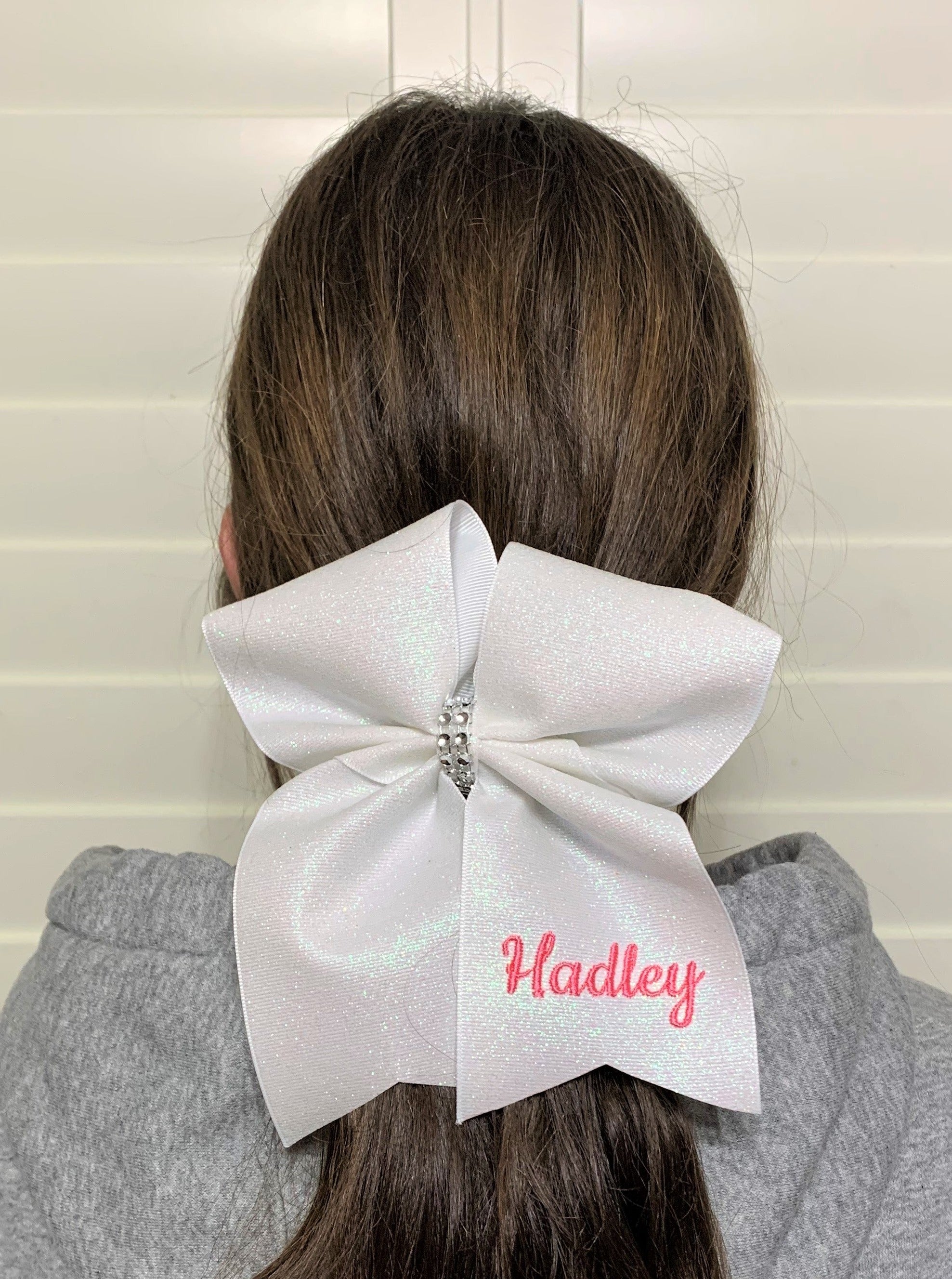 Personalized Purple Gold White Cheer Bow  Monogrammed Cheer Bow – Half  Moon Embroidery