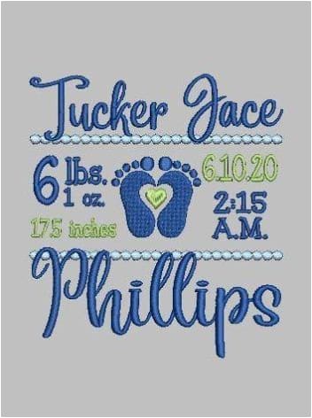 Boy Birth Announcement Embroidery Design freeshipping - Half Moon Embroidery
