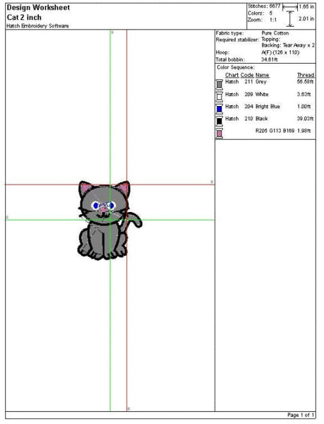 Cat Embroidery Design Color Chart