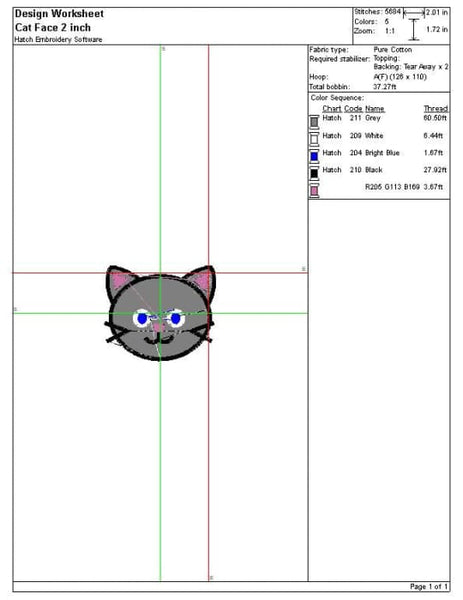 Cat Face Embroidery Design Color Chart