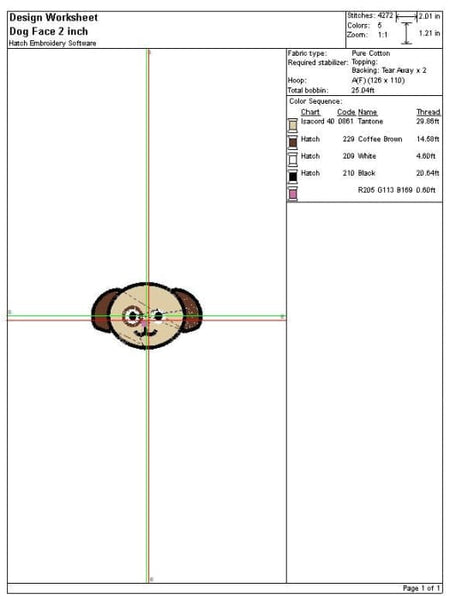 Dog Face Embroidery Design Color Chart