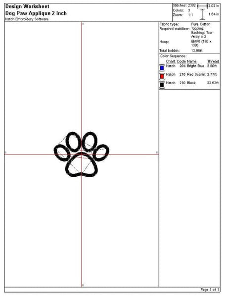 Dog Paw Applique Embroidery Design