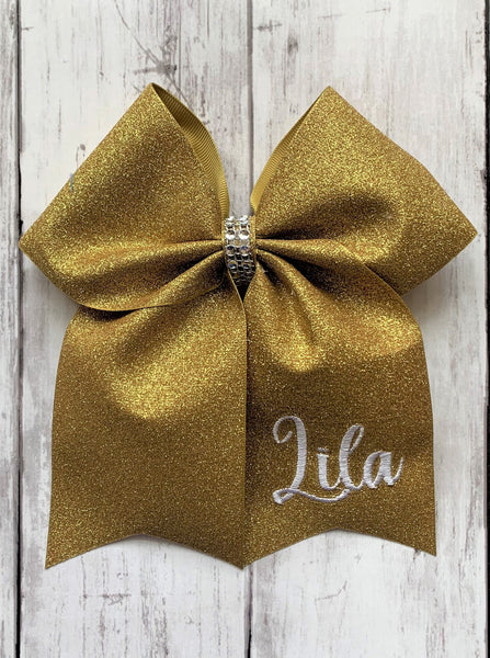 Personalized Gold Glitter Cheer Bow