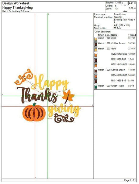 Happy Thanksgiving Embroidery Design freeshipping - Half Moon Embroidery