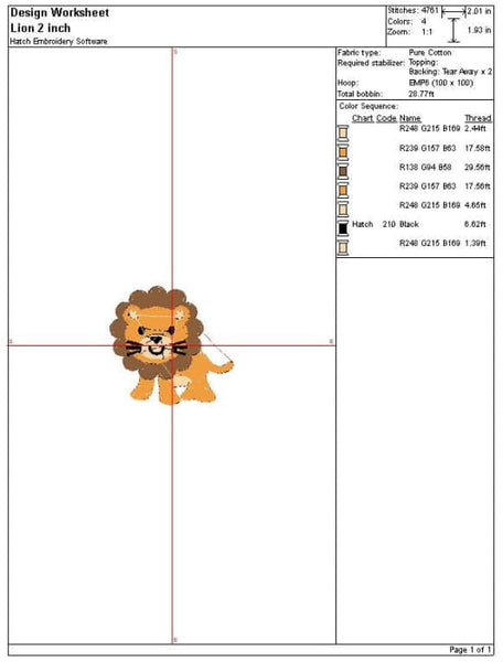 Lion Embroidery Design Color Chart