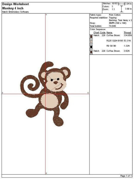 Monkey Embroidery Design freeshipping - Half Moon Embroidery