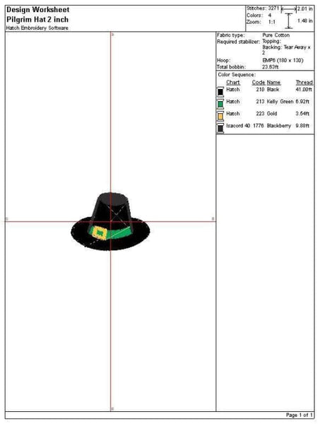 Pilgrim Hat Embroidery Design